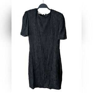 Beaded Drama Silk Black Vintage 80s Glam Cocktail Dress Size Medium